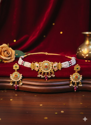 Ruvya Jewels Brass Gold-plated Gold, Red, Green, Pink Jewellery Set(Pack of 1)