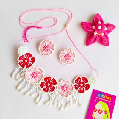 Tipsy Closet Fabric, Mother of Pearl, Plastic, Alloy Pink, Red, White Jewellery Set(Pack of 2)