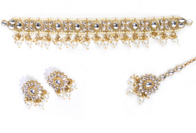 Reesha Jewel Alloy Gold-plated White Jewellery Set(Pack of 1)
