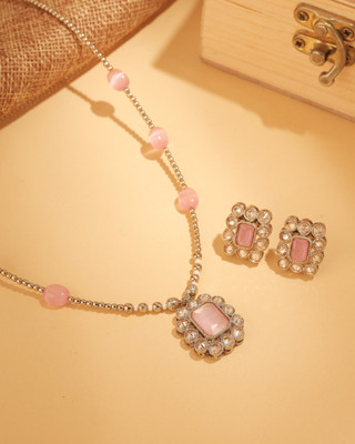 Saloni Fashion Jewellery Alloy Gold-plated Pink Jewellery Set(Pack of 3)