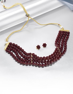 PEORA Brass Gold-plated Maroon Jewellery Set(Pack of 1)