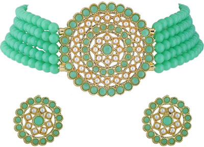 Darsha Collections Metal, Brass, Mother of Pearl Gold-plated Turquoise Jewellery Set(Pack of 1)