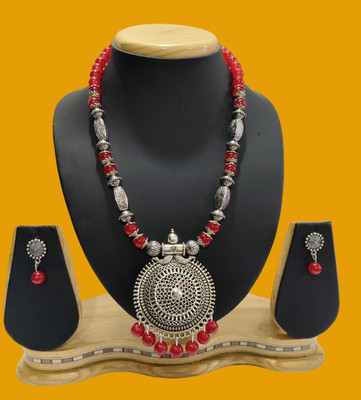 HARIHARA FASHION Oxidised Silver Red Jewellery Set(Pack of 1)