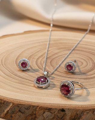 Artifina Sterling Silver Sterling Silver Ruby Red Jewellery Set(Pack of 1)