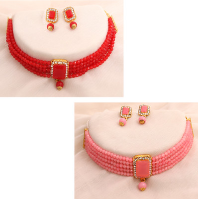 Mithila Arts Alloy Gold-plated Red, Pink Jewellery Set(Pack of 2)