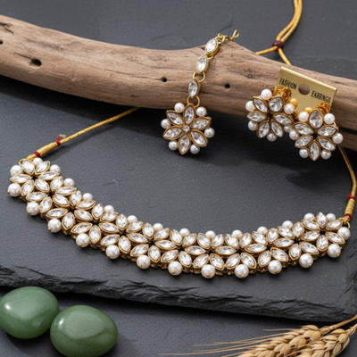 Amoha Lifestyle Alloy Gold-plated Gold, White Jewellery Set(Pack of 4)