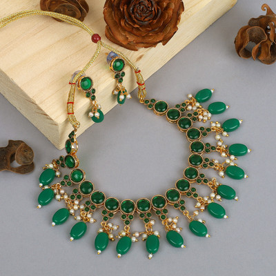 Raaji's Alloy Gold-plated Green Jewellery Set(Pack of 1)