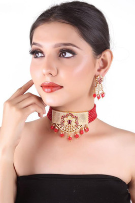 Kirti Traders Alloy Gold-plated Red Jewellery Set(Pack of 1)