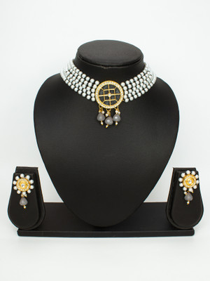 AADITA Brass Gold-plated Grey, White, Black Jewellery Set(Pack of 2)