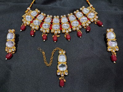 MY GLAMM Alloy Gold-plated Maroon, Silver Jewellery Set(Pack of 1)