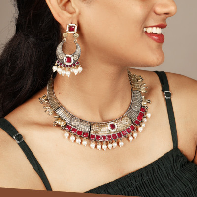 MACSOAXJEWELS Brass Red Jewellery Set(Pack of 1)