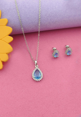 Aviate Alloy Silver Blue Jewellery Set(Pack of 1)