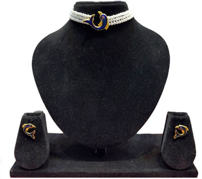 RNJewels Alloy Gold-plated White, Blue Jewellery Set(Pack of 1)