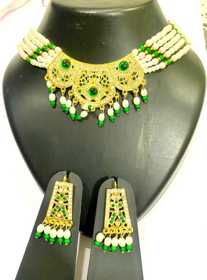 NIKYANKA Brass Gold-plated Green Jewellery Set(Pack of 3)