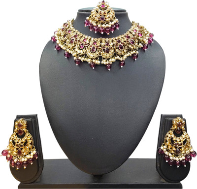 Zarmar fashion Alloy Gold-plated Maroon Jewellery Set(Pack of 1)