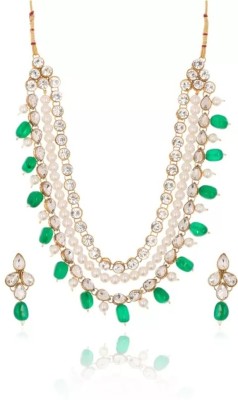 White pearl Alloy Gold-plated Green, White Jewellery Set(Pack of 1)