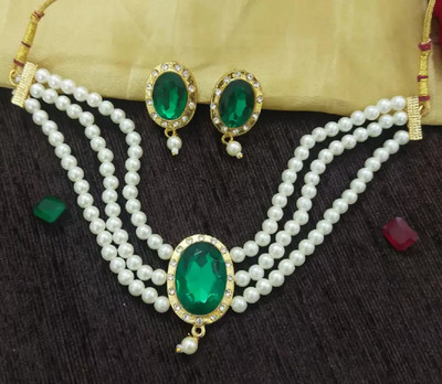 CATALYST Mother of Pearl Gold-plated Green Jewellery Set(Pack of 1)