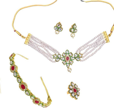MARWARI TRADERS Brass Gold-plated Pink Jewellery Set(Pack of 4)