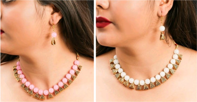 Ronak Fashion Alloy Gold-plated Pink, White Jewellery Set(Pack of 2)