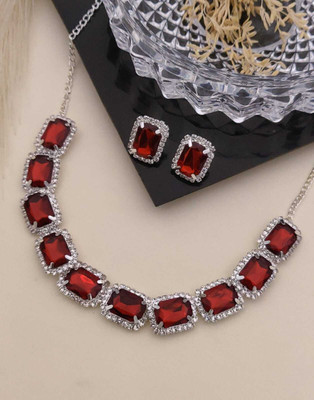 ShringarHouse Stone, Alloy Sterling Silver, Silver Silver, Red Jewellery Set(Pack of 1)