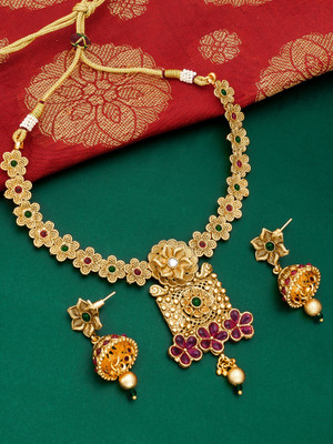 AADITA Brass, Copper Gold-plated Maroon, Green Jewellery Set(Pack of 3)