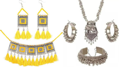 JMBW INTERNATIONAL Alloy Yellow, Silver, Silver Jewellery Set(Pack of 2)