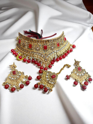 Jokerwal brothers Alloy Gold-plated Red Jewellery Set(Pack of 1)