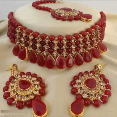 RINA ENTERPRISES Alloy Gold-plated Maroon Jewellery Set(Pack of 1)