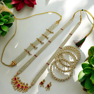 AntiqueJewllery Mother of Pearl Gold-plated White, Ruby Red, Gold Jewellery Set(Pack of 1)