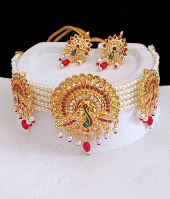 Navyug Enterprise Alloy Gold-plated Red Jewellery Set(Pack of 1)