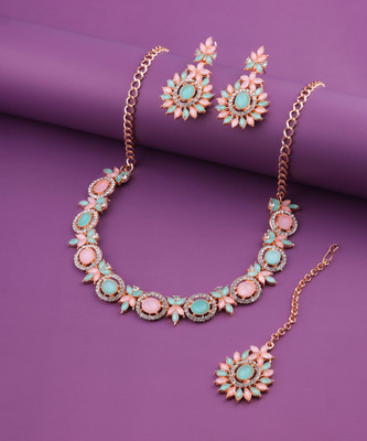 VATSALYA creation Alloy Gold-plated Pink, Turquoise Jewellery Set(Pack of 1)
