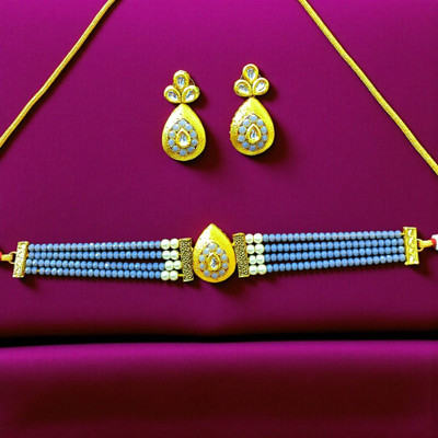 Aroras Bridal & Fashion Jewellery Brass Gold-plated Grey, Yellow Jewellery Set(Pack of 1)