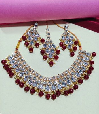 SIYARIKA CREATION Brass Brass Maroon Jewellery Set(Pack of 1)