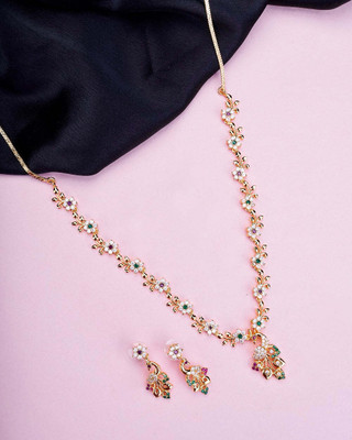 Opal Touch Brass Gold-plated Red, Green, White Jewellery Set(Pack of 2)