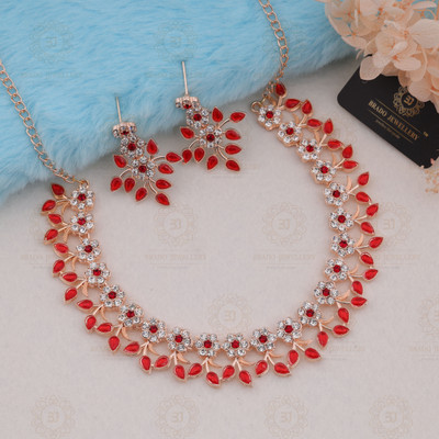 Divastri Brass Gold-plated Red Jewellery Set(Pack of 1)