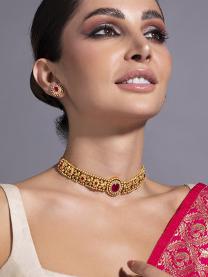 RUBANS Brass Gold-plated Gold, Red, Green Jewellery Set(Pack of 1)