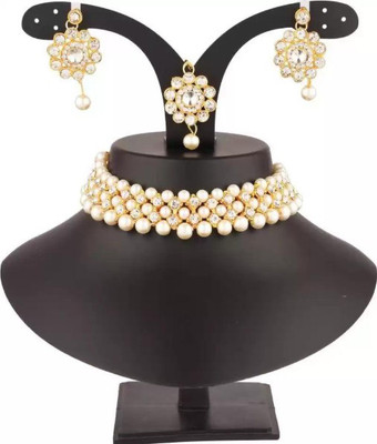 AMHRIK IMITATION Brass Gold-plated White Jewellery Set(Pack of 1)