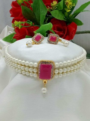 CHARBHUJA Alloy Gold-plated Pink Jewellery Set(Pack of 2)