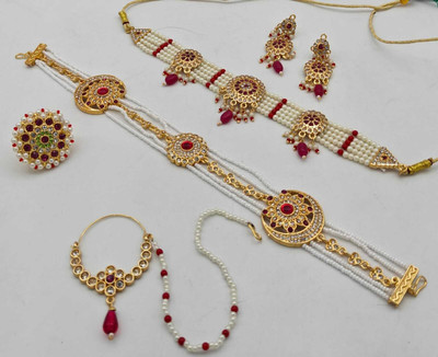 Mk Jewellery Alloy Gold-plated Red Jewellery Set(Pack of 1)