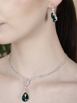 Opus Gems Alloy Silver Green Jewellery Set(Pack of 1)