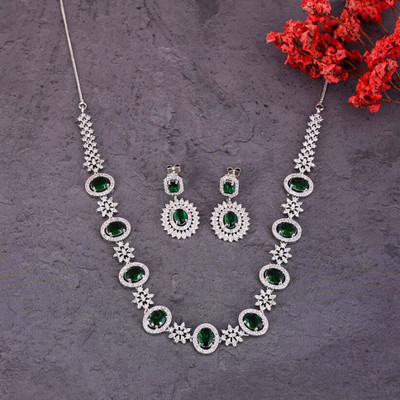 V.V. Sons Brass 958 Silver Green, Silver Jewellery Set(Pack of 1)