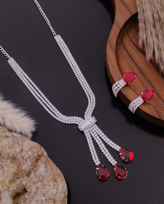 TINALIVA Brass Silver Red Jewellery Set(Pack of 1)
