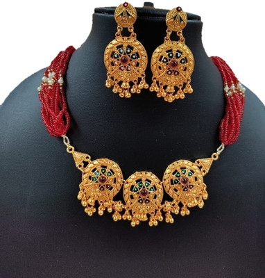 NIKYANKA Brass Gold-plated Gold, Red Jewellery Set(Pack of 3)
