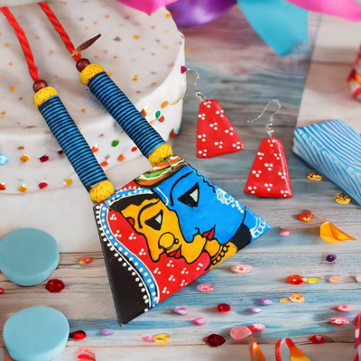 University Trendz Wood, Fabric Silver Multicolor Jewellery Set(Pack of 3)