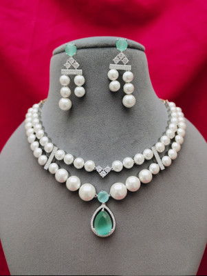 RS Brass Sterling Silver Green Jewellery Set(Pack of 1)