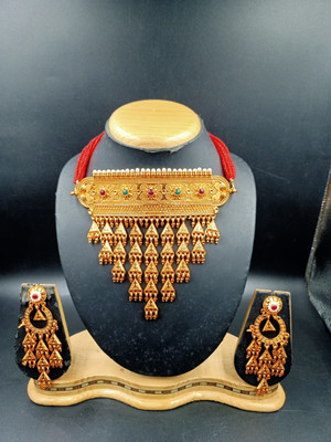 Mk Jewellery Alloy Gold-plated Red Jewellery Set(Pack of 1)
