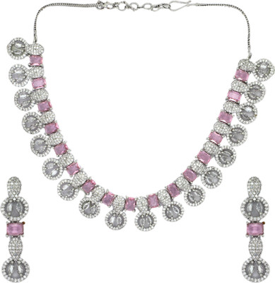 IKSAVA Brass Silver Pink Jewellery Set(Pack of 3)