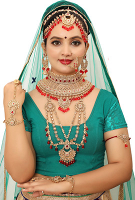 KKIMITATION Alloy Gold-plated Red Jewellery Set(Pack of 1)