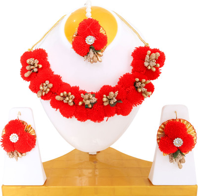 TheQueenVibes Fabric Red Jewellery Set(Pack of 1)