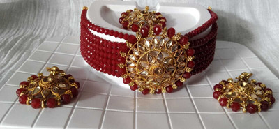 Chikku Alloy Gold-plated Maroon Jewellery Set(Pack of 1)